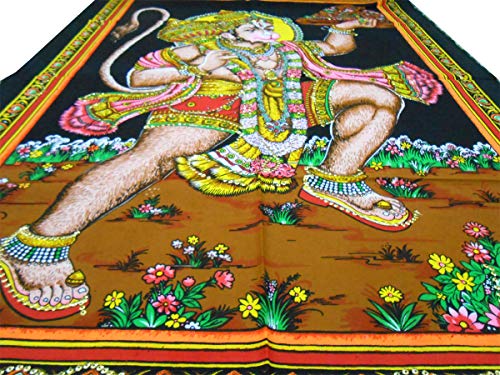 Flying Lord Hanuman Cotton Wall Hanging Painting : Size 43"x30" Inches - color: Hanuman