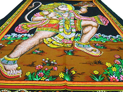 Flying Lord Hanuman Cotton Wall Hanging Painting : Size 43"x30" Inches - color: Hanuman