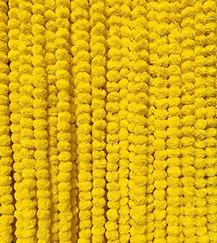 10 PC - 5 feet Marigold Garland |Indian/American Wedding Party Mantle Decoration, Faux Garlands Wedding Garland, Diwali Decoration, Spring Bush Floral! (Lemon Yellow) - color: Lemon Yellow