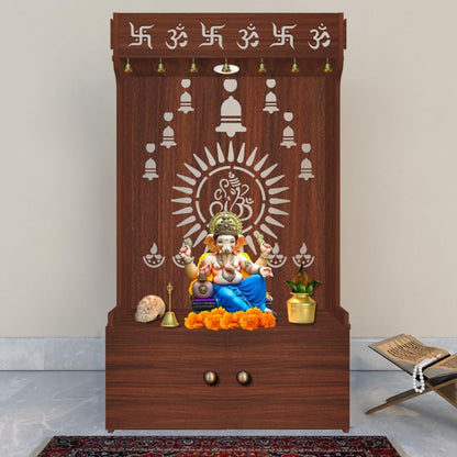 Divine Wooden Home Temple with Spacious Shelf & Inbuilt Focus Light, Temple for Home/Office Large Brown - color: Brown, size: Large