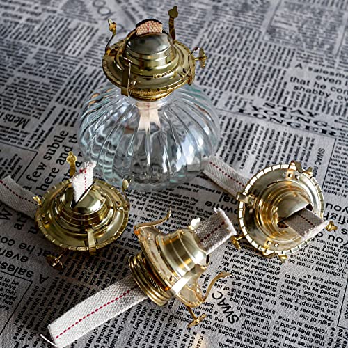 Oil Lamp Burner 2 Set, with Reduction Collar and Cotton Wick & 39 inch Wick, Replacement Parts for Kerosene or Vintage Lamps - Brass - style: Burner / 2PK