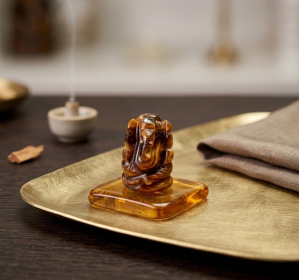 Natural Tiger Eye Stone Ganesha Statue Pocket Ganesh Car Dash Board Handcarved Tiger Eye Ganesh Statue - color: Tiger Eye Ganesh