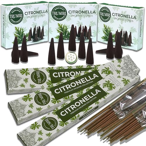 Citronella Incense Sticks & Incense Cones Combo Pack - 60 Insence-Sticks + 30 Insence Cones - Inscense - Incense Cones Scented - Insents - color: Citronella