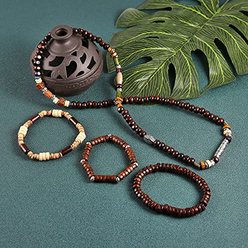 HZMAN Handmade Hemp Cords Wood Beads Leather Bracelets for Men Women - style: Bohemian