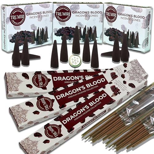 Dragons Blood Incense Sticks & Incense Cones Combo Pack - 60 Insence-Sticks + 30 Insence Cones - Inscense - Incense Cones Scented - Insents - color: Dragons Blood