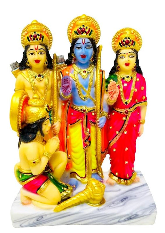 GLOOKS Lord Ram Darbar Multicolor Marble Dust Statue 7 Inch Ayodhya Court Replica