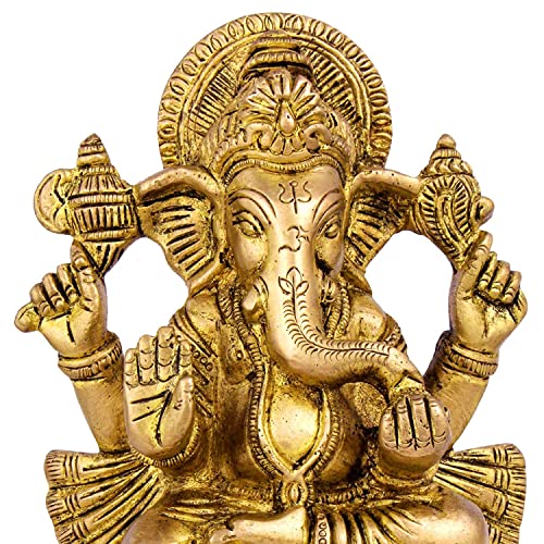 GLOOKS Ganesha Hindu Religious Statue of God Idol 5.2 Inches Brass Sculpture