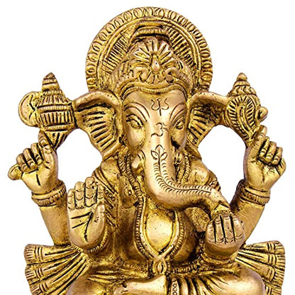 GLOOKS Ganesha Hindu Religious Statue of God Idol 5.2 Inches Brass Sculpture