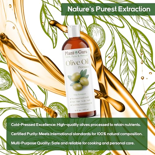 Plant Guru Olive Oil Pomace 16 fl. oz. 100% Pure Natural Carrier Moisturizer For Skin, Body, Face And Hair Growth. Great For DIY Soap Making, Cosmetics and Massage. - size: 16 Fl Oz (Pack of 1)