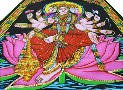 Goddess Gayatri sequins Cotton Batik Wall Hanging Painting : Size 43"x30" Inches - color: Gayatri