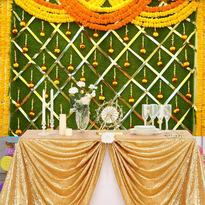 8x6.5ft India Pooja Photography Backdrop Yellow Flower Green Flower Wall Hindu Photography Background Indian Wedding Puja Ganpati Pooja Traditional Mehndi Festival for Kids Adult Studio Video - size: 8x6.5ft