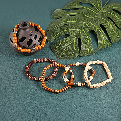 HZMAN Handmade Hemp Cords Wood Beads Leather Bracelets for Men Women - style: Elephant