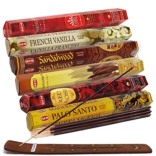Hem Incense Sticks Variety Pack #22 and Incense Stick Holder Bundle with 6 Most Desired Fragrances - color: Six Popular 1