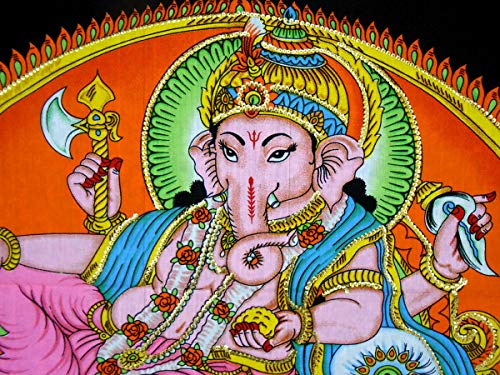 Ganesha/Ganpati religious Cotton Wall Hanging Painting : Size 43"x30" Inches - color: Ganesha
