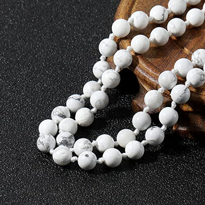108 Mala Prayer Beads Necklace Natural Stones Meditation Yoga Jewery 108 Hand Knotted Japa Mala Beaded Long Tassel Necklace with Tree of Life Pendant for Men and Women - color: 8mm Howlite