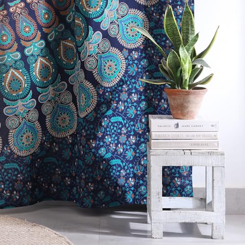 Popular Handicrafts Indian Hippie Bohemian Beautiful Peacock Mandala Door Window Curtain Panels Tarquiose - color: Tarquiose, size: 38"W x 83"L (Pack of 2)