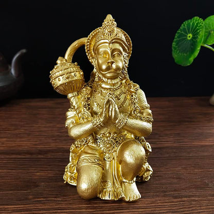 Golden Hanuman Statue - Hindu Monkey God Sculpture Buddha Statues Figurine - color: Gold