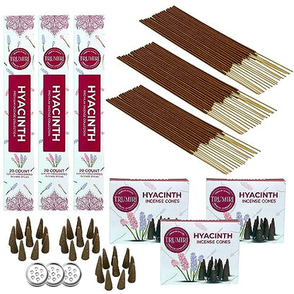 Hyacinth Incense Sticks & Incense Cones Combo Pack - 60 Insence-Sticks + 30 Insence Cones - Inscense - Incense Cones Scented - Insents - color: Hyacinth