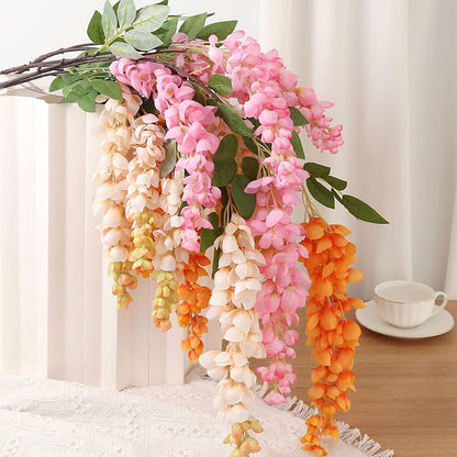 4pcs 47.2in Artificial Fake Wisteria Hanging Flower Garland Silk(champagne) - color: Champagne