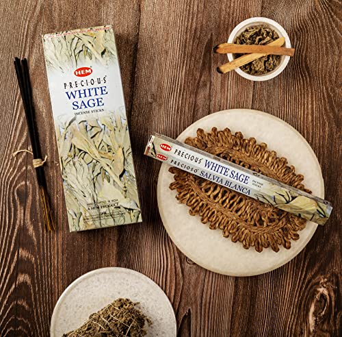 HEM White Sage Incense Sticks – 6 Hexa Tubes × 20g (Approx. 120 Sticks) – Cleansing & Purifying Herbal Aroma for Smudging, Meditation, Relaxation & Home Fragrance - size: 6x20 hexa