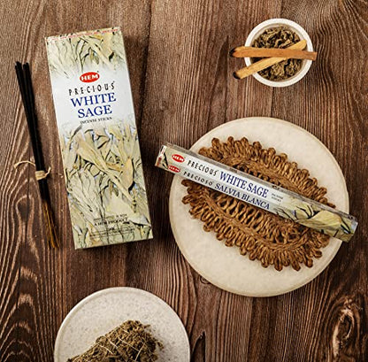 HEM White Sage Incense Sticks – 6 Hexa Tubes × 20g (Approx. 120 Sticks) – Cleansing & Purifying Herbal Aroma for Smudging, Meditation, Relaxation & Home Fragrance - size: 6x20 hexa