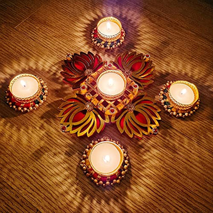 Rangoli | Traditional Tea Light Holders| Set of 5 Rangoli Candle Holders | Diwali Decorations| onam pongal| Rangoli Diya | Diwali diyas |Diwali Lights| Diwali Candles