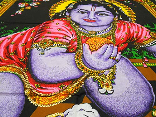 Ladoo Gopal Cotton sequin sitara batik Wall Hanging Painting : Size 43"x30" Inches - color: Laddoo Gopal - Bal Krishna