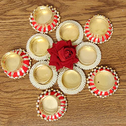 Diwali Special - Antique White and red Floor Decoration | Diwali Candle Holders | Floor Decoration | Diwali Gift | Temple Decoration | Tea Light Holder | Diwali Celebration | Diwali Festival