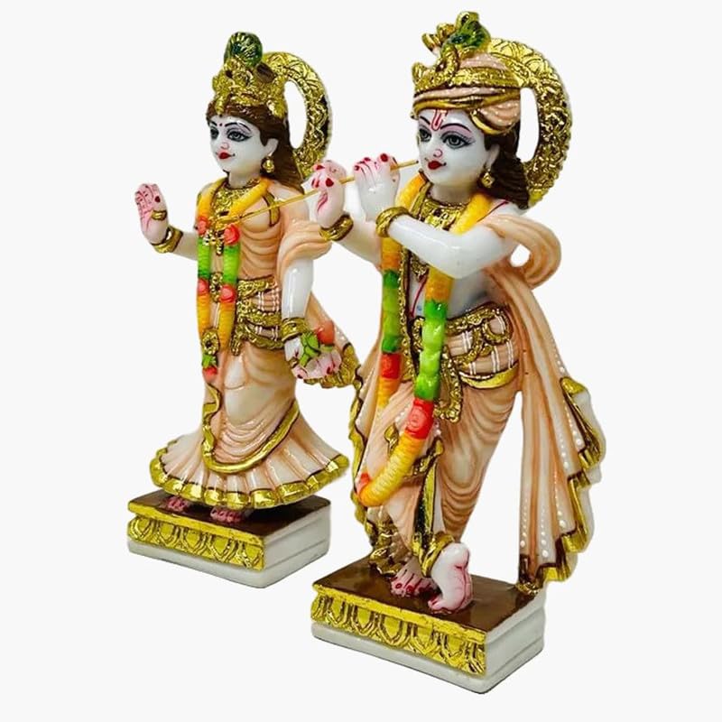 GLOOKS 9-Inch Radha Krishna Marble Dust Idol - Handcrafted Radhey Shyam Statue