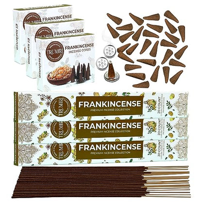 Frankincense Scented Incense Sticks & Incense Cones Combo Pack - 60 Insence-Sticks + 30 Insence Cones - Inscense - Incense Cones Scented - Insents - color: Frankincense