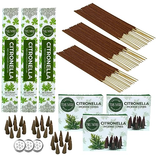 Citronella Incense Sticks & Incense Cones Combo Pack - 60 Insence-Sticks + 30 Insence Cones - Inscense - Incense Cones Scented - Insents - color: Citronella