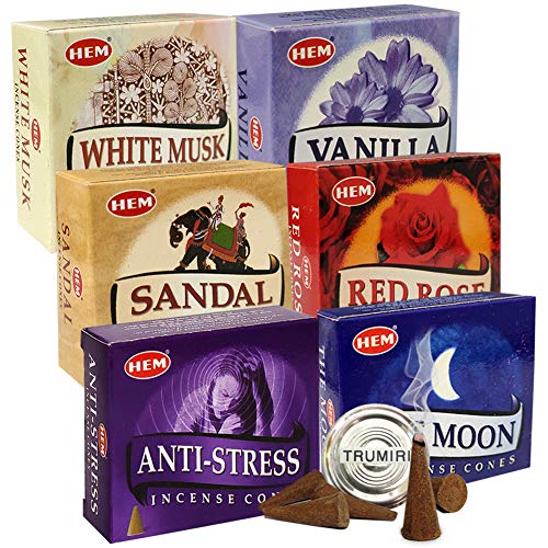 Hem Incense Cones Variety Pack #6 and Cone Incense Burner Bundle with 6 Most Admired Fragrances - color: Popular 6d