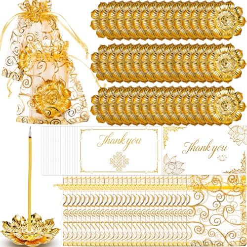 Amyhill 138 Pack Indian Return Gift Pooja Bulk Lotus Incense Holder, Golden - color: Golden