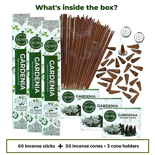 Gardenia Incense Sticks & Incense Cones Combo Pack - 60 Insence-Sticks + 30 Insence Cones - Inscense - Incense Cones Scented - Insents - color: Gardenia