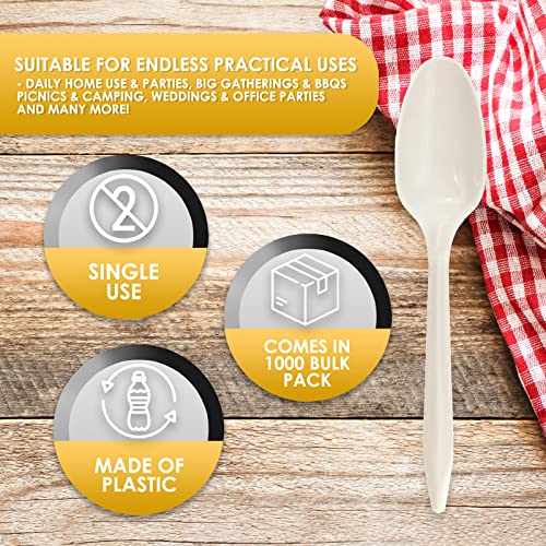 PAMI Medium Weight Disposable Plastic Teaspoons,White,Bulk Pack,1000 Count - size: Teaspoons, style: Teaspoons