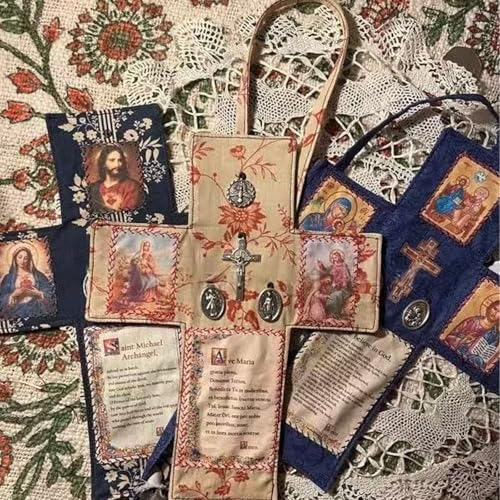 Handcrafted Pocket Shrine Catholic – Portable Travel Prayer Kit & Folding Personal Altar Gifts, Pocket Shrine with Silver Cross, Faith Edition Pocket Devotional, Pocket Prayer & Altar for Spiritual Faith Practices (D) - color: D