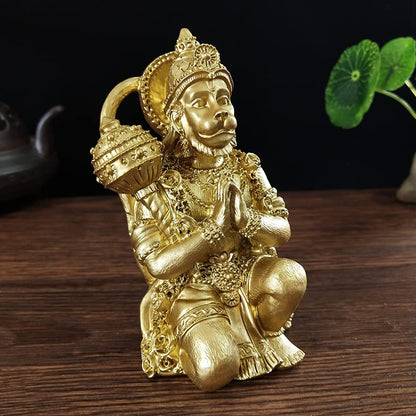 Golden Hanuman Statue - Hindu Monkey God Sculpture Buddha Statues Figurine - color: Gold