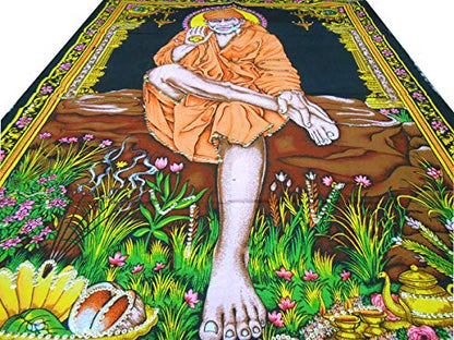 Sai Baba batik sequin Cotton Wall Hanging Painting : Size 43"x30" Inches - color: Sai baba