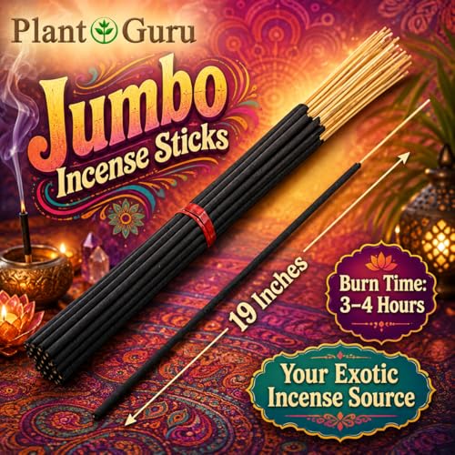 Jasmine Exotic Incense Sticks Jumbo 19 Inch Long - Bulk 1 Bundle 27 to 30 Sticks - Natural 19" Extra Large with A Smooth Aroma that Burns for 3 to 4 Hours Each.