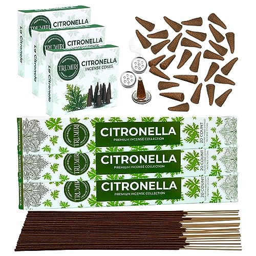 Citronella Incense Sticks & Incense Cones Combo Pack - 60 Insence-Sticks + 30 Insence Cones - Inscense - Incense Cones Scented - Insents - color: Citronella