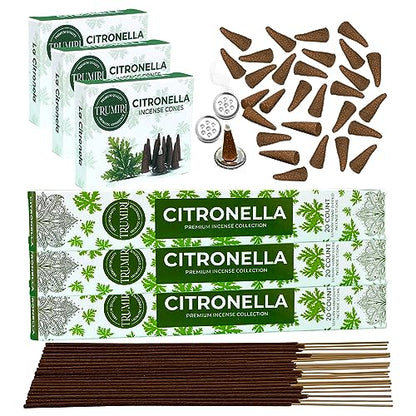 Citronella Incense Sticks & Incense Cones Combo Pack - 60 Insence-Sticks + 30 Insence Cones - Inscense - Incense Cones Scented - Insents - color: Citronella