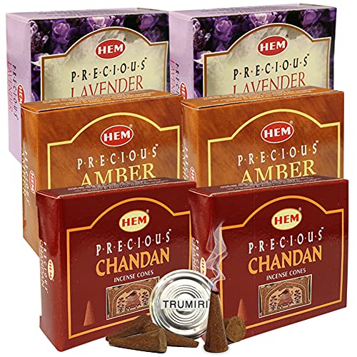 Lavender Amber Chandan Incense Cones & Holder Bundle Variety Pack from Hem Trumiri Insense Insence - color: Lavender & Amber & Chandan