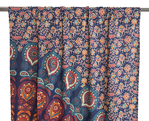 Popular Handicrafts Indian Hippie Bohemian Beautiful Peacock Mandala Curtain Panels Blue Multi - color: Blue Multicolor, size: 38"W x 83"L (Pack of 2)