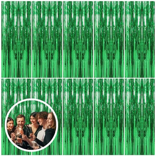 10 Pack Green Streamers Backdrop Jungle Party Decorations Foil Fringe Backdrop Curtains Photo Booth Backdrop for Birthday Dinosaur Animal St Patrick's Day Football Christmas Party Decorations - color: Green, size: 39.4"w X 78.7"l (Pack of 10)