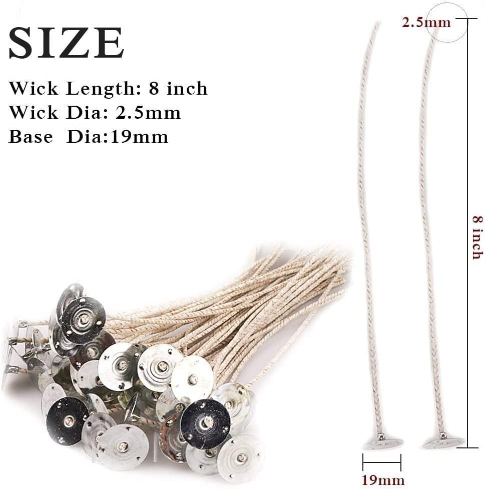ECO10 100pcs Pre-Waxed Wicks for Soy Candles, 8 inch Thick Wick with Base - size: ECO10