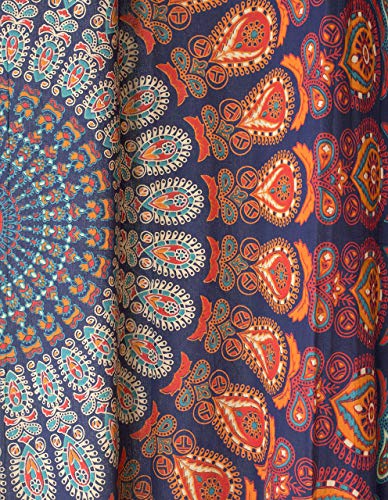 Popular Handicrafts Indian Hippie Bohemian Beautiful Peacock Mandala Curtain Panels Room Divider Blue - color: Blue Multicolor, size: 25"W x 74"L (Pack of 2)