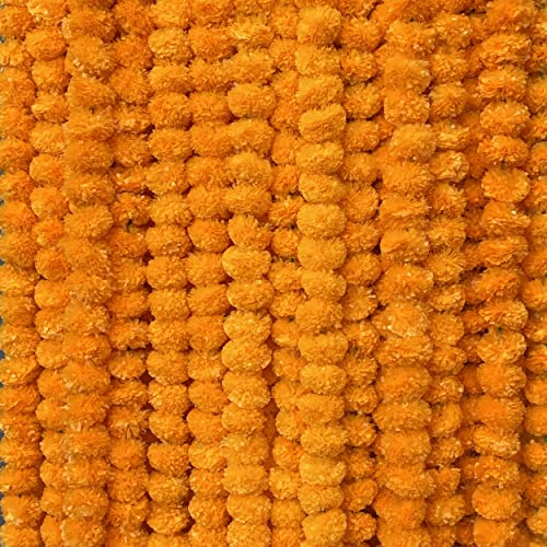 10 PC - 5 feet Marigold Garland |Indian/American Wedding Party Mantle Decoration, Faux Garlands Wedding Garland, Diwali Decoration, Spring Bush Floral! (Golden Yellow (Light Orange)) - color: Golden Yellow (Light Orange)