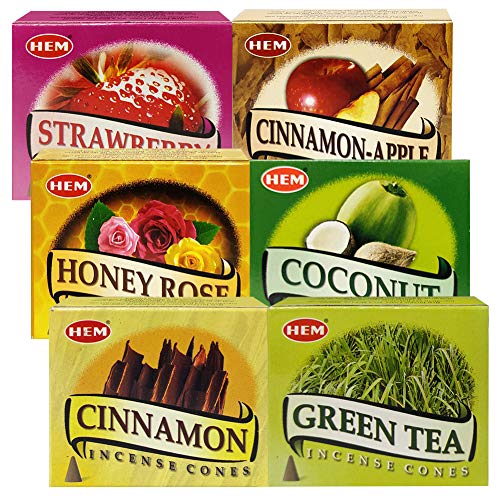 Hem Incense Cones Variety Pack #5 and Cone Incense Burner Bundle with 6 Most Sought-After Fragrances - color: Popular 6c