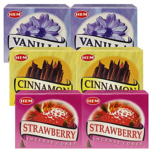 Vanilla Cinnamon Strawberry Incense Cones & Holder Bundle Variety Pack from Hem Trumiri Insense Insence - color: Vanilla & Cinnamon & Strawberry