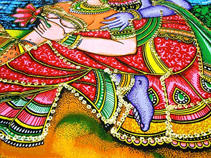 Radha Krishna Religious Cotton Batik Wall Hanging sequins Painting : Size 43"x30" Inches - color: Radha Krishna